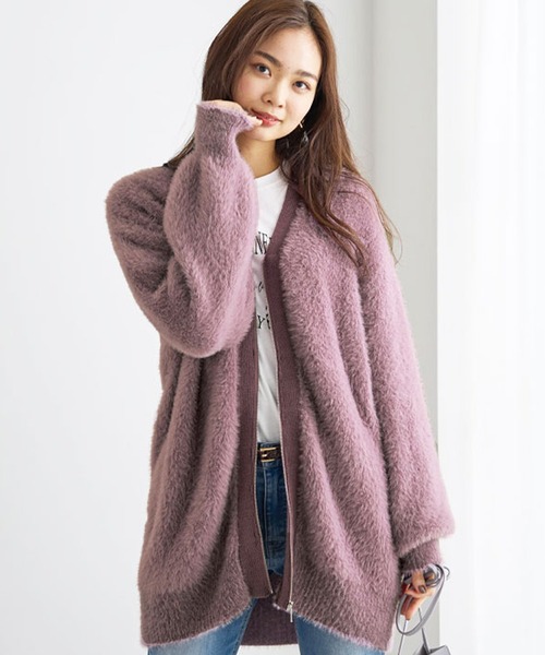 BELLUNA PLUS(ベルーナ)の「シャギー素材ジッパー使いカーディガン(カーディガン/ボレロ・レディース・パープル/ベージュ/ライラック・MEDIUM/X-LARGE/LARGE)」の4枚目の写真