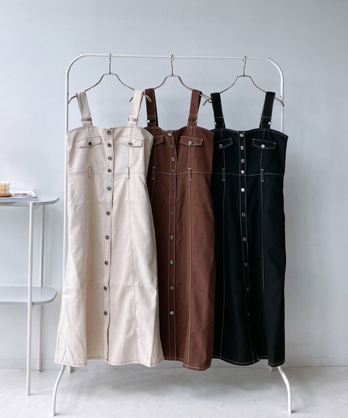 AS KNOW AS plus(アズノゥアズプラス)の「☆ダブルポケットジャンパースカート(ジャンパースカート・レディース・ブラック/アイボリー/ブラウン・FREE)」の9枚目の写真