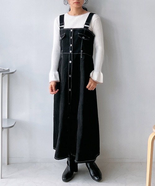 AS KNOW AS plus(アズノゥアズプラス)の「☆ダブルポケットジャンパースカート(ジャンパースカート・レディース・ブラック/アイボリー/ブラウン・FREE)」の5枚目の写真