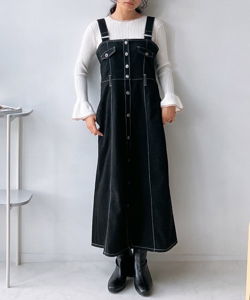 AS KNOW AS plus(アズノゥアズプラス)の「☆ダブルポケットジャンパースカート(ジャンパースカート・レディース・ブラック/アイボリー/ブラウン・FREE)」の6枚目の写真