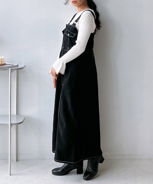 AS KNOW AS plus(アズノゥアズプラス)の「☆ダブルポケットジャンパースカート(ジャンパースカート・レディース・ブラック/アイボリー/ブラウン・FREE)」の7枚目の写真