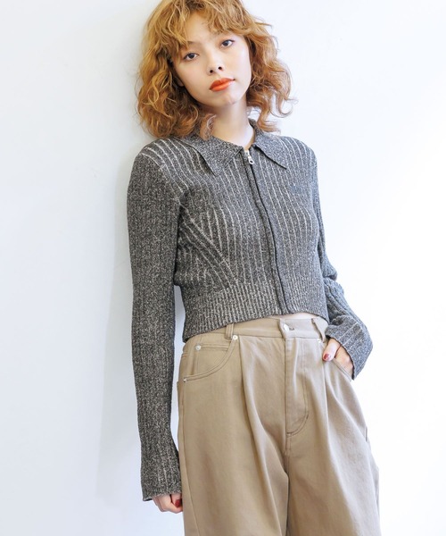 PAGEBOY（ページボーイ）の「PBLIM/ジップタイトニット（ニット/セーター・レディース・カーキ/ブラック・FREE）」の5枚目の写真