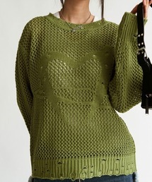 MOMMANWA（モンマンワ）の「【MOMMANWA】LOGO NET KNIT / 【モンマンワ】ネットロゴ長袖ローゲージニット（ニット/セーター）」