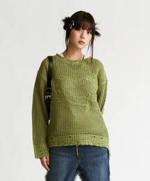 MOMMANWA（モンマンワ）の「【MOMMANWA】LOGO NET KNIT / 【モンマンワ】ネットロゴ長袖ローゲージニット（ニット/セーター）」