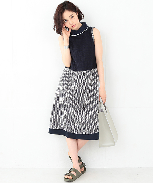 BEAMS BOY(ビームスボーイ)の「TORI-TO / 切替2枚スカート ノースリーブワンピース(ワンピース・レディース・ネイビー・ONE SIZE)」の9枚目の写真