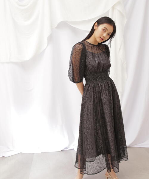 【美品】ジルスチュアート スパンコールレースボリュームスリーブワンピース ドレス セール】◇スパンコールレースボリュームスリーブワンピース