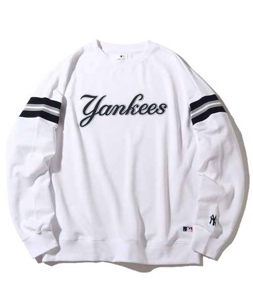 MLB(メジャーリーグベースボール)の「【MLB/メジャーリーグベースボール】袖ライン プルオーバーロゴスウェット(スウェット・メンズ・ホワイト/ネイビー/グリーン/アッシュグレー/ブラック・M/L/LL)」の1枚目の写真
