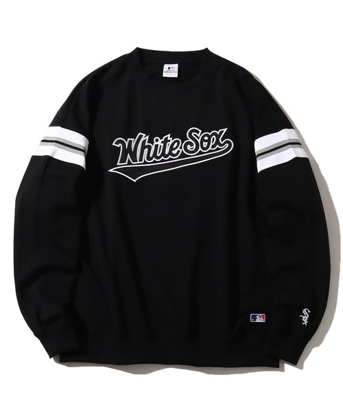 MLB(メジャーリーグベースボール)の「【MLB/メジャーリーグベースボール】袖ライン プルオーバーロゴスウェット(スウェット・メンズ・ホワイト/ネイビー/グリーン/アッシュグレー/ブラック・M/L/LL)」の2枚目の写真
