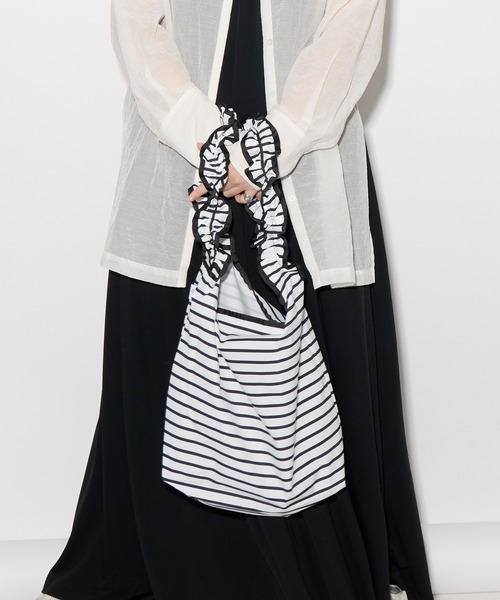 MILLER(ミラー)の「【 Robert P. Miller / ロバート・ピー・ミラー 】 パッカブル仕様 フリル ショルダーバッグ DRE 4S8-PRP100(トートバッグ・レディース・ブラック/ブラウン・FREE)」の1枚目の写真