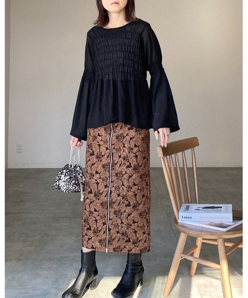 She's Closet(シーズクローゼット)の「長袖フレアスリーブシャーリングギャザーシアーペプラムブラウス(シャツ/ブラウス・レディース・ブラック/アイボリー・FREE)」の8枚目の写真