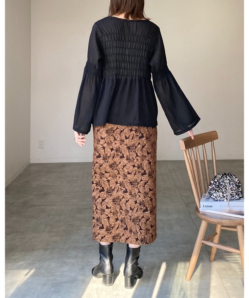 She's Closet(シーズクローゼット)の「長袖フレアスリーブシャーリングギャザーシアーペプラムブラウス(シャツ/ブラウス・レディース・ブラック/アイボリー・FREE)」の9枚目の写真