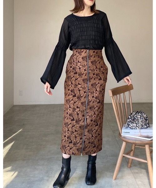 She's Closet(シーズクローゼット)の「長袖フレアスリーブシャーリングギャザーシアーペプラムブラウス(シャツ/ブラウス・レディース・ブラック/アイボリー・FREE)」の11枚目の写真