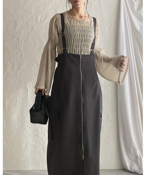 She's Closet(シーズクローゼット)の「長袖フレアスリーブシャーリングギャザーシアーペプラムブラウス(シャツ/ブラウス・レディース・ブラック/アイボリー・FREE)」の18枚目の写真