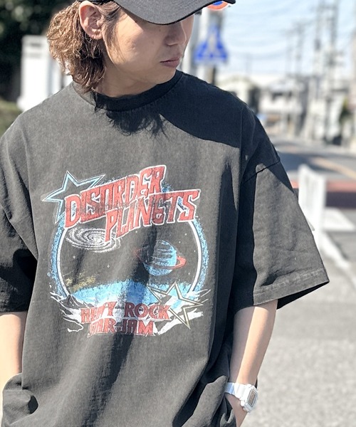 《JaVaジャバコラボ》トレンドのヴィンテージ感が魅力。コットン100%グラフィックプリントピグメントビッグロゴオーバーサイズロックTシャツ