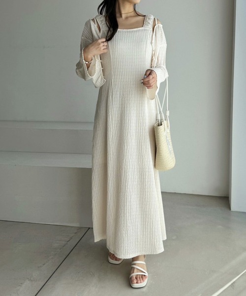 one after another NICE CLAUP（ワンアフターアナザーナイスクラップ）の「マルチウェイしぼしぼセットワンピース（ワンピース・レディース・ミント/ブラック×ホワイト/アイボリー/ブラック・FREE）」の9枚目の写真