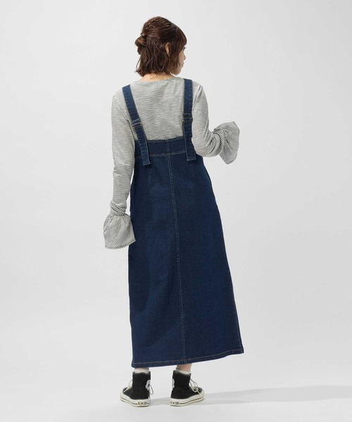 BACK NUMBER（バックナンバー）の「BACK NUMBER(バックナンバー)デニムジャンパースカート（サロペット/オーバーオール・レディース・ダークインディゴブルー/ライトインディゴブルー・L/M）」の5枚目の写真