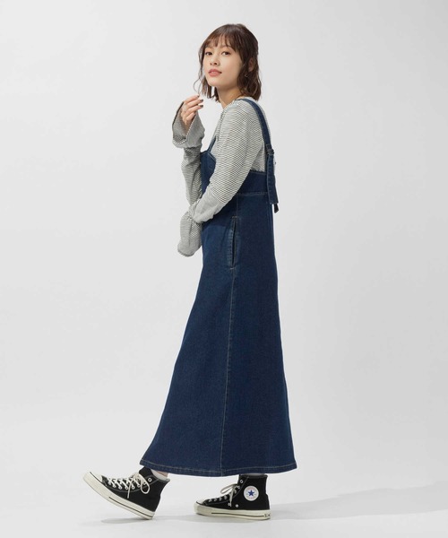BACK NUMBER（バックナンバー）の「BACK NUMBER(バックナンバー)デニムジャンパースカート（サロペット/オーバーオール・レディース・ダークインディゴブルー/ライトインディゴブルー・L/M）」の4枚目の写真