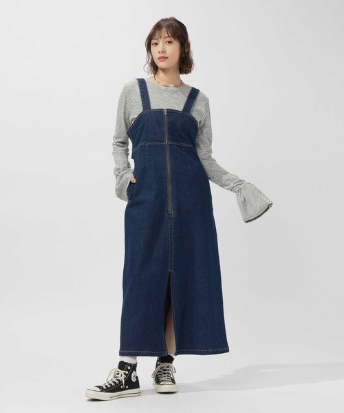 BACK NUMBER（バックナンバー）の「BACK NUMBER(バックナンバー)デニムジャンパースカート（サロペット/オーバーオール・レディース・ダークインディゴブルー/ライトインディゴブルー・L/M）」の14枚目の写真