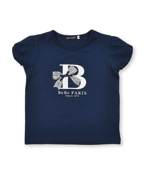 BeBe(ベベ)の「グリッターロゴリボン天竺Tシャツ(90~150cm)(Tシャツ/カットソー・キッズ・ホワイト/ネイビー・130cm/140cm/120cm/150cm/110cm/100cm/90cm)」の2枚目の写真