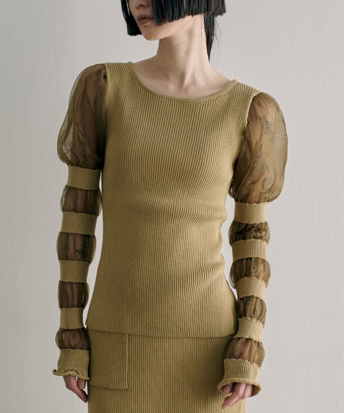 SORIN（ソリン　）の「Sheer & Rib Mix Top（ニット/セーター・レディース・ホワイト/ブラック/オリーブ・38）」の3枚目の写真