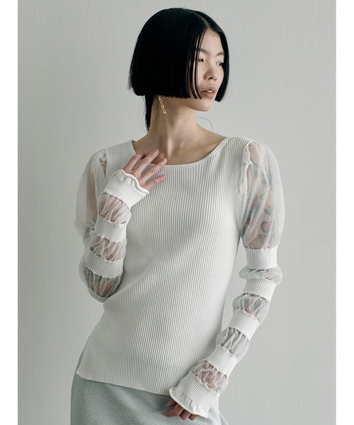 SORIN（ソリン　）の「Sheer & Rib Mix Top（ニット/セーター・レディース・ホワイト/ブラック/オリーブ・38）」の9枚目の写真