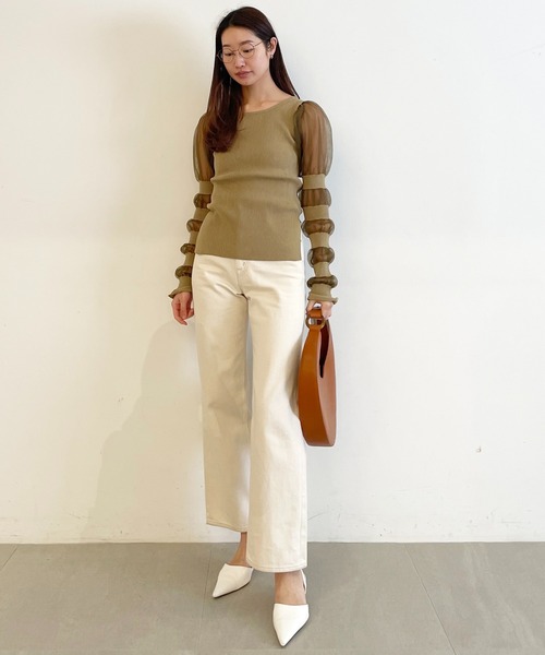 SORIN（ソリン　）の「Sheer & Rib Mix Top（ニット/セーター・レディース・ホワイト/ブラック/オリーブ・38）」の8枚目の写真