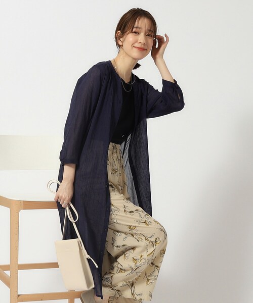 SHOO・LA・RUE（シューラルー）の「◆【洗える/7分袖】ふんわり さらさら コットンシフォンシャツワンピース（ワンピース・レディース・カーキ/ネイビー/ピンク系/ライトベージュ/ブルー・04/02/03）」の3枚目の写真