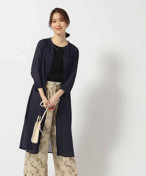 SHOO・LA・RUE（シューラルー）の「◆【洗える/7分袖】ふんわり さらさら コットンシフォンシャツワンピース（ワンピース・レディース・カーキ/ネイビー/ピンク系/ライトベージュ/ブルー・04/02/03）」の6枚目の写真