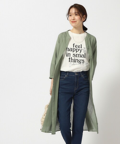 SHOO・LA・RUE（シューラルー）の「◆【洗える/7分袖】ふんわり さらさら コットンシフォンシャツワンピース（ワンピース・レディース・カーキ/ネイビー/ピンク系/ライトベージュ/ブルー・04/02/03）」の13枚目の写真