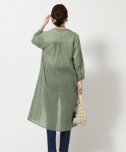 SHOO・LA・RUE（シューラルー）の「◆【洗える/7分袖】ふんわり さらさら コットンシフォンシャツワンピース（ワンピース・レディース・カーキ/ネイビー/ピンク系/ライトベージュ/ブルー・04/02/03）」の15枚目の写真