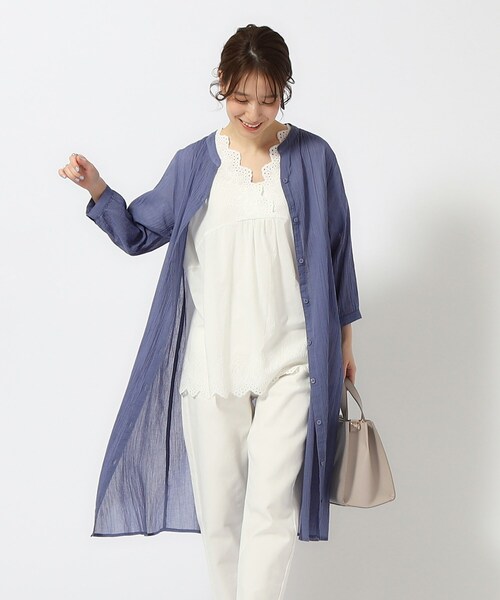 SHOO・LA・RUE（シューラルー）の「◆【洗える/7分袖】ふんわり さらさら コットンシフォンシャツワンピース（ワンピース・レディース・カーキ/ネイビー/ピンク系/ライトベージュ/ブルー・04/02/03）」の21枚目の写真