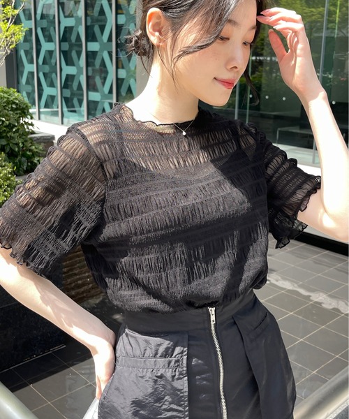 Meli rich（メリーリッチ）の「キャミ付き半袖フリルトップス（Tシャツ/カットソー・レディース・ナチュラル/ブラック・MEDIUM）」の20枚目の写真