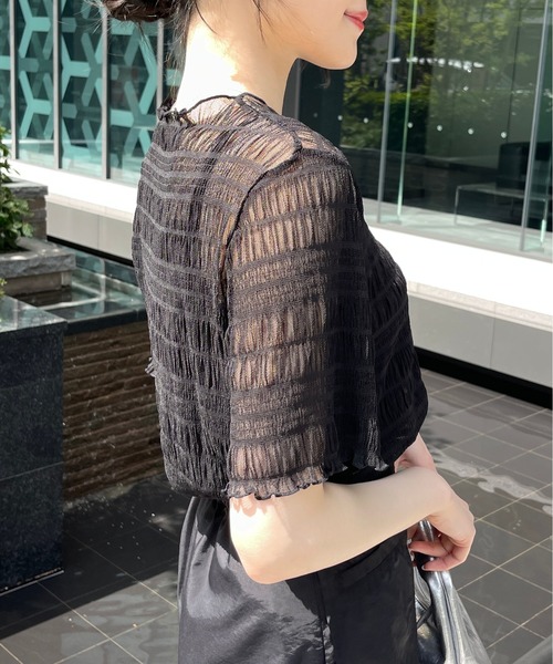 Meli rich（メリーリッチ）の「キャミ付き半袖フリルトップス（Tシャツ/カットソー・レディース・ナチュラル/ブラック・MEDIUM）」の21枚目の写真