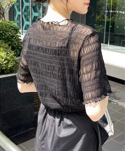 Meli rich（メリーリッチ）の「キャミ付き半袖フリルトップス（Tシャツ/カットソー・レディース・ナチュラル/ブラック・MEDIUM）」の10枚目の写真