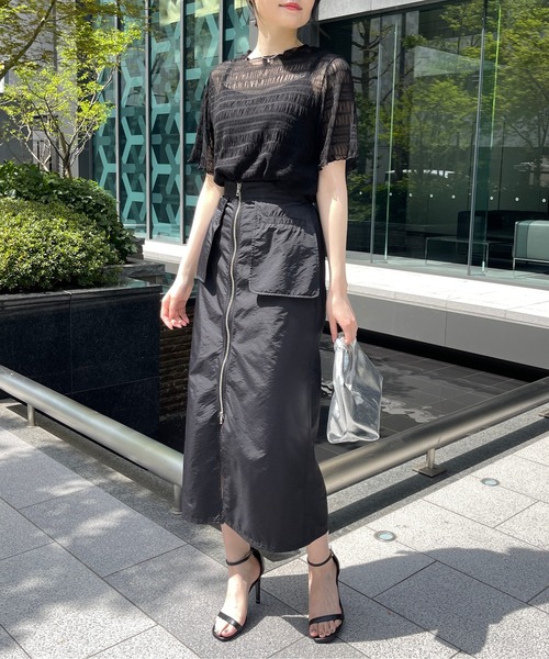 Meli rich（メリーリッチ）の「キャミ付き半袖フリルトップス（Tシャツ/カットソー・レディース・ナチュラル/ブラック・MEDIUM）」の13枚目の写真