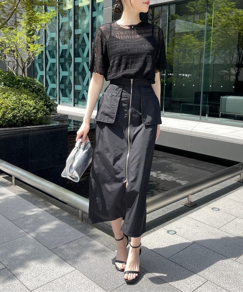 Meli rich（メリーリッチ）の「キャミ付き半袖フリルトップス（Tシャツ/カットソー・レディース・ナチュラル/ブラック・MEDIUM）」の14枚目の写真