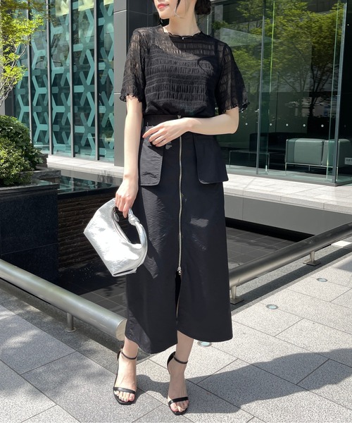 Meli rich（メリーリッチ）の「キャミ付き半袖フリルトップス（Tシャツ/カットソー・レディース・ナチュラル/ブラック・MEDIUM）」の15枚目の写真