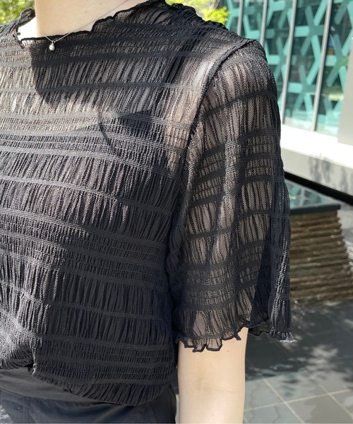 Meli rich（メリーリッチ）の「キャミ付き半袖フリルトップス（Tシャツ/カットソー・レディース・ナチュラル/ブラック・MEDIUM）」の8枚目の写真