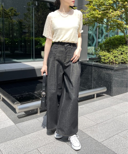 Meli rich（メリーリッチ）の「キャミ付き半袖フリルトップス（Tシャツ/カットソー・レディース・ナチュラル/ブラック・MEDIUM）」の22枚目の写真