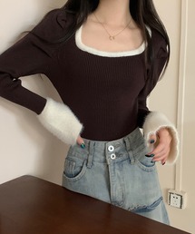 バイカラーファーニットトップス