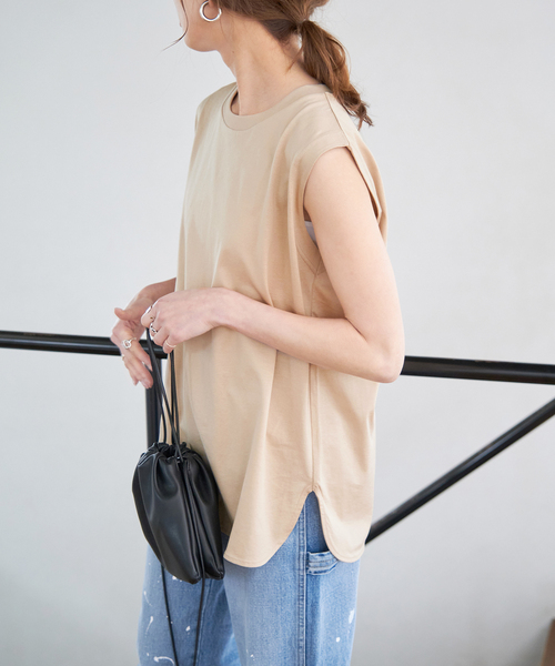 Spick & Span（スピックアンドスパン）の「≪追加≫ファインコットンジャージーノースリーブプルオーバー（Tシャツ/カットソー・レディース・グレー/ホワイト/ライトグレー/ベージュ・FREE）」の4枚目の写真