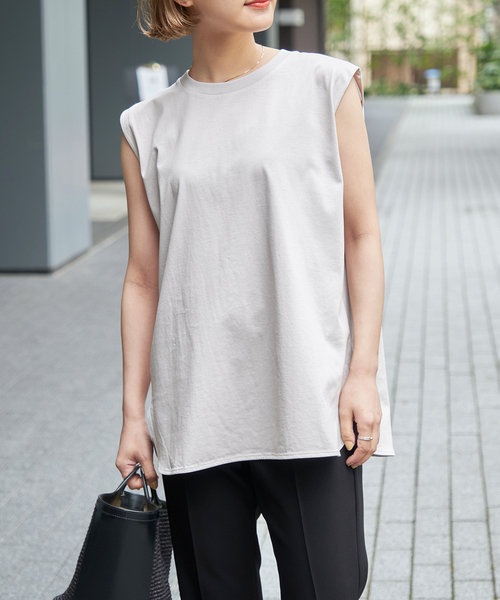 Spick & Span（スピックアンドスパン）の「≪追加≫ファインコットンジャージーノースリーブプルオーバー（Tシャツ/カットソー・レディース・グレー/ホワイト/ライトグレー/ベージュ・FREE）」の15枚目の写真