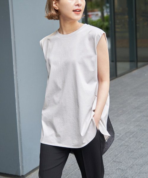 Spick & Span（スピックアンドスパン）の「≪追加≫ファインコットンジャージーノースリーブプルオーバー（Tシャツ/カットソー・レディース・グレー/ホワイト/ライトグレー/ベージュ・FREE）」の22枚目の写真