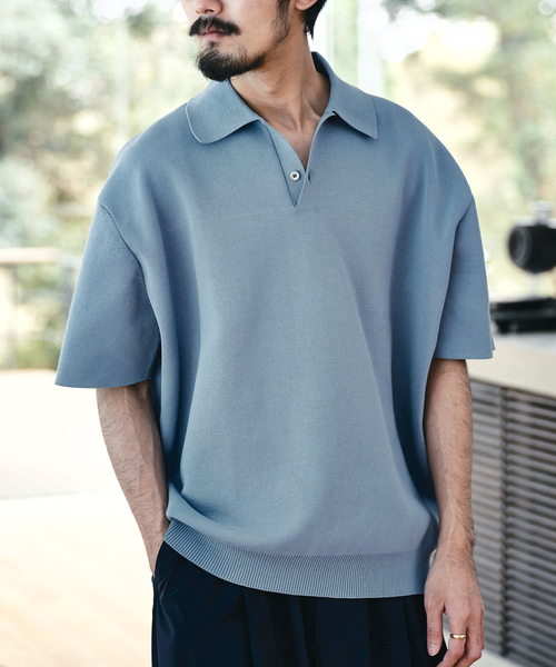 EDIFICE（エディフィス）の「16ゲージ  コンフィ ニットポロシャツ（ポロシャツ・メンズ・ピンク/チャコールグレー/グレー系その他/ブラック・LARGE/MEDIUM）」の4枚目の写真