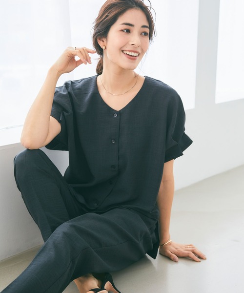 CROSS FUNCTION（クロスファンクション）の「《洗える・シワになりにくい・UVカット・接触冷感》サマナチュラ袖ボリュームタックブラウス【CF/クロスファンクション】セットアップ可能（シャツ/ブラウス・レディース・モカ/ネイビー/ピンク/ライトベージュ/ライトブルー/チャコールグレー・S/M/L/LL）」の19枚目の写真