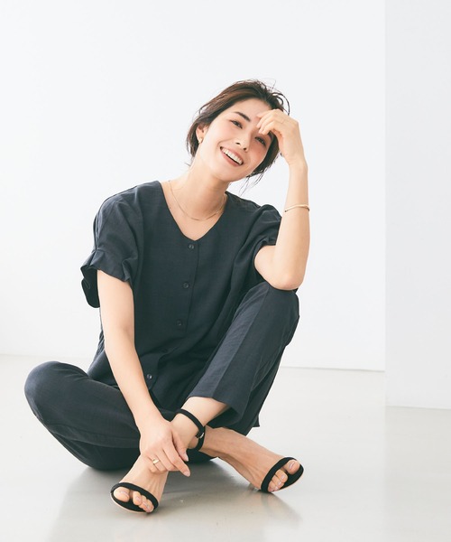 CROSS FUNCTION（クロスファンクション）の「《洗える・シワになりにくい・UVカット・接触冷感》サマナチュラ袖ボリュームタックブラウス【CF/クロスファンクション】セットアップ可能（シャツ/ブラウス・レディース・モカ/ネイビー/ピンク/ライトベージュ/ライトブルー/チャコールグレー・S/M/L/LL）」の20枚目の写真