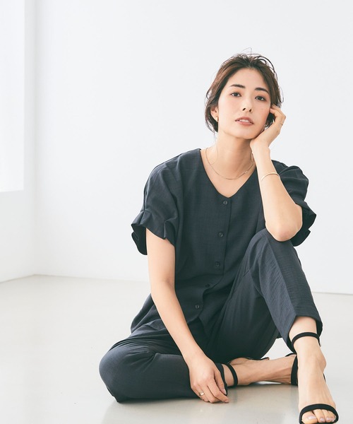 CROSS FUNCTION（クロスファンクション）の「《洗える・シワになりにくい・UVカット・接触冷感》サマナチュラ袖ボリュームタックブラウス【CF/クロスファンクション】セットアップ可能（シャツ/ブラウス・レディース・モカ/ネイビー/ピンク/ライトベージュ/ライトブルー/チャコールグレー・S/M/L/LL）」の21枚目の写真