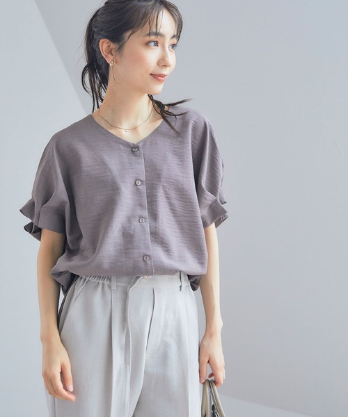 CROSS FUNCTION（クロスファンクション）の「《洗える・シワになりにくい・UVカット・接触冷感》サマナチュラ袖ボリュームタックブラウス【CF/クロスファンクション】セットアップ可能（シャツ/ブラウス・レディース・モカ/ネイビー/ピンク/ライトベージュ/ライトブルー/チャコールグレー・S/M/L/LL）」の8枚目の写真