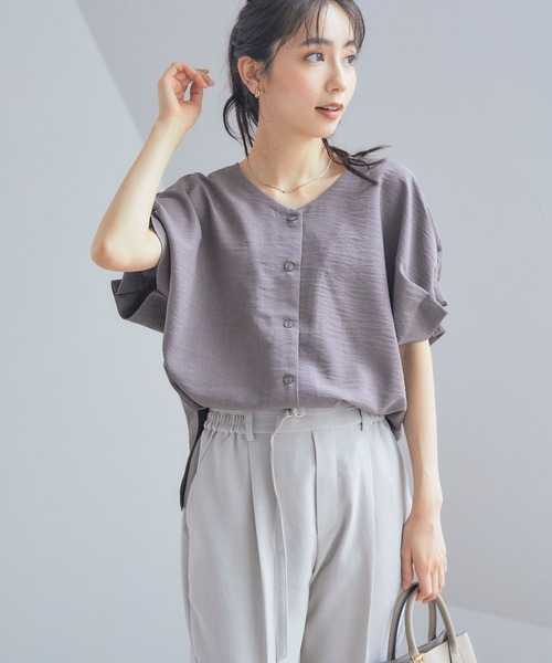 CROSS FUNCTION（クロスファンクション）の「《洗える・シワになりにくい・UVカット・接触冷感》サマナチュラ袖ボリュームタックブラウス【CF/クロスファンクション】セットアップ可能（シャツ/ブラウス・レディース・モカ/ネイビー/ピンク/ライトベージュ/ライトブルー/チャコールグレー・S/M/L/LL）」の9枚目の写真