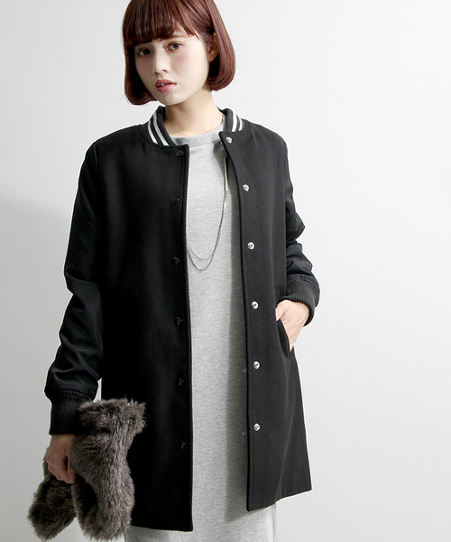 WEGO（ウィゴー）の「WEGO/ロングスタジャン（スタジャン・レディース・ブラック/グレー系その他・FREE）」の2枚目の写真